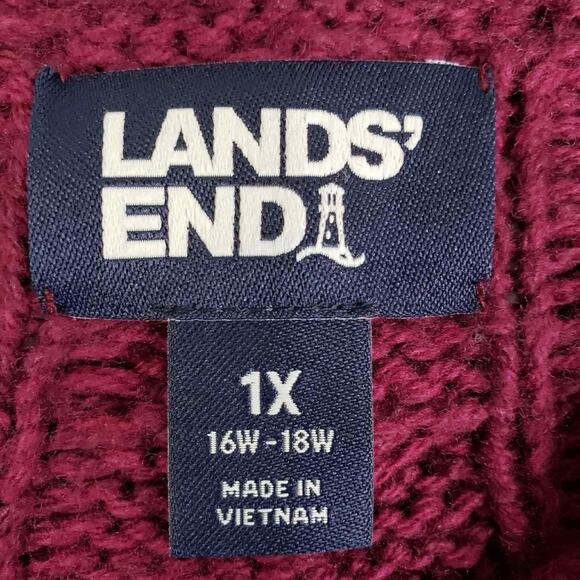 Lands End Sweater Women’s Plus Size 1X Magenta Purple Pullover Cable Knit Cotton - Picture 5 of 9